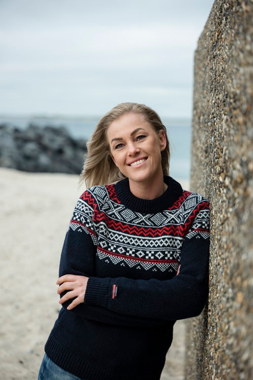 126-151 - Blue/Red/White Norwegian Marius Round Neck Sweater