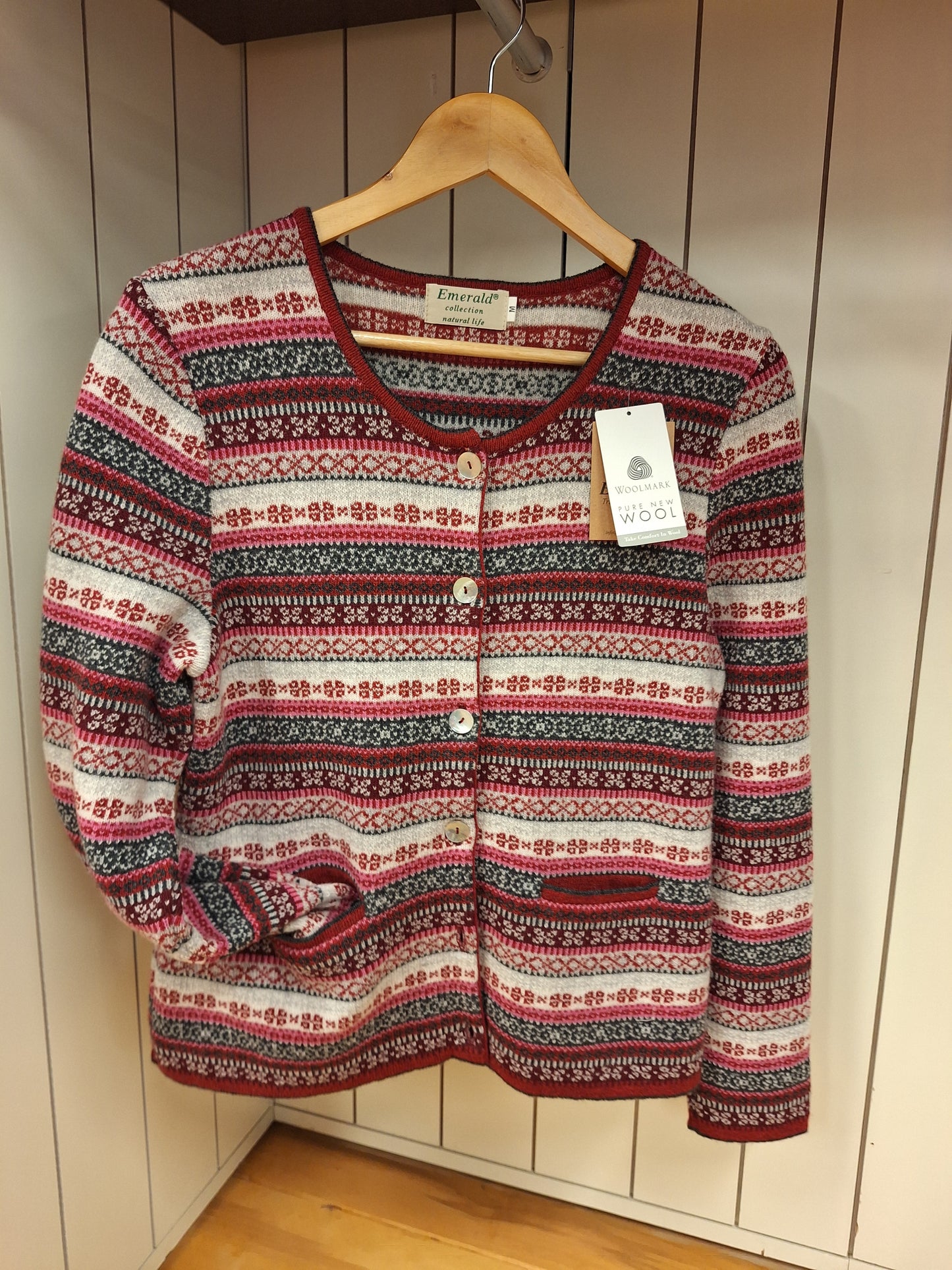 Emerald Grano Jacquard Cardigan - Red