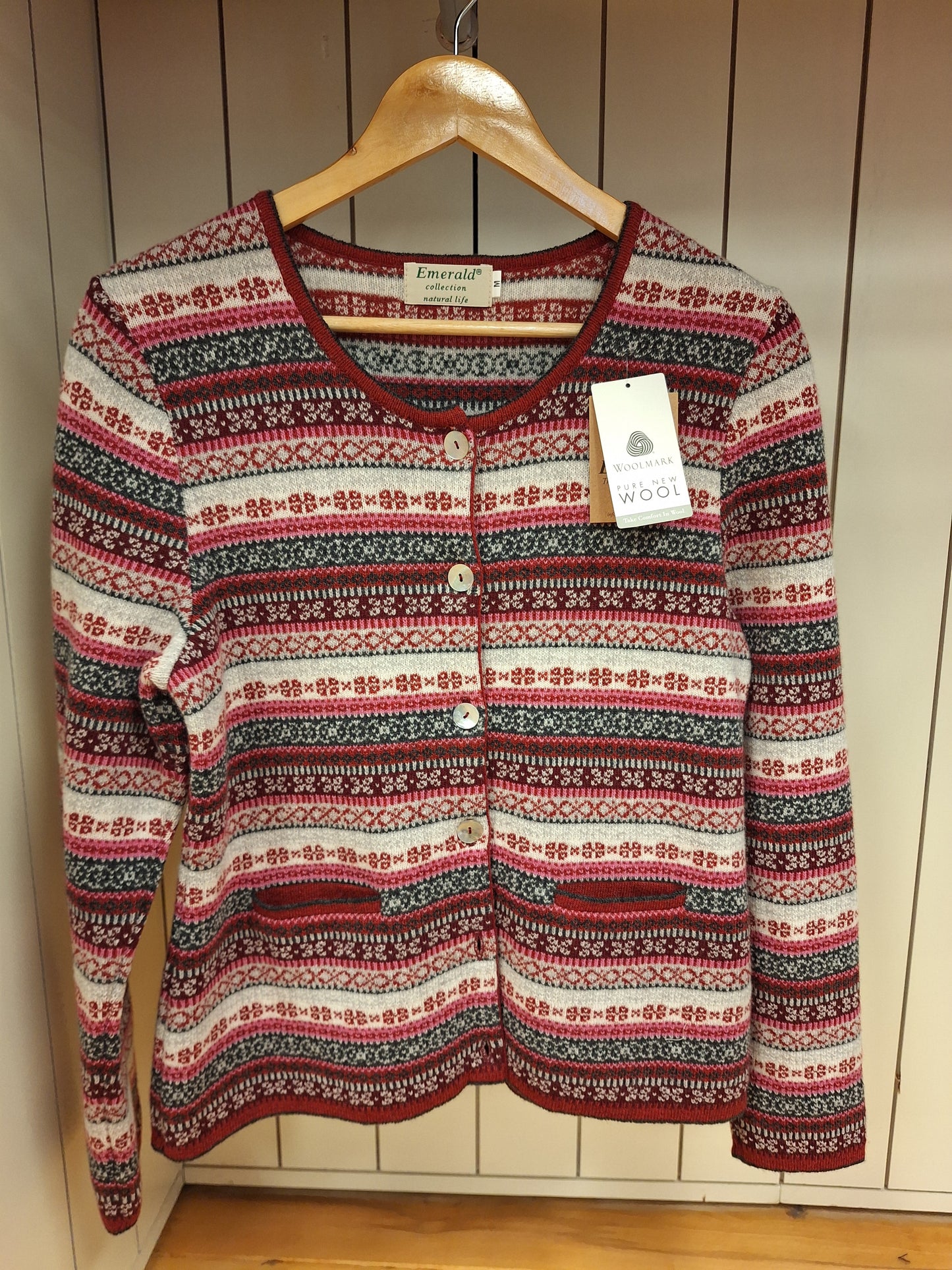 Emerald Grano Jacquard Cardigan - Red