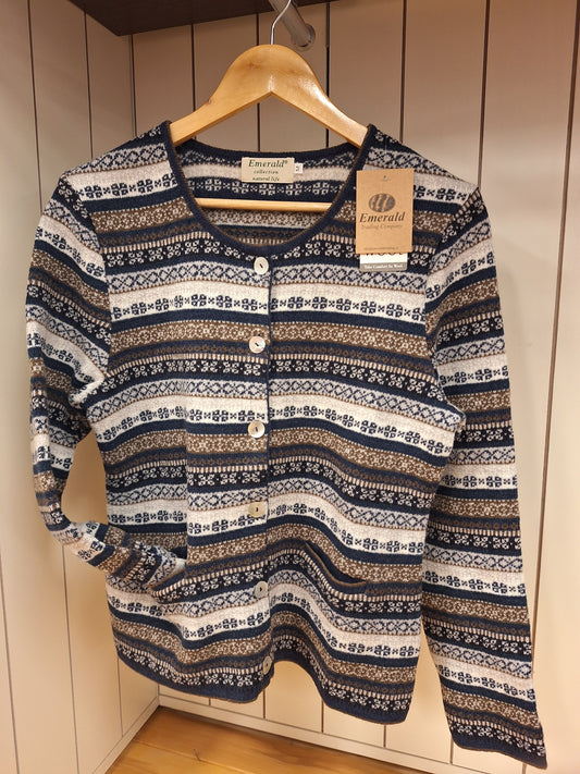 Emerald Grano Jacquard Cardigan - Navy