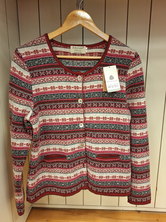 Emerald Grano Jacquard Cardigan - Red