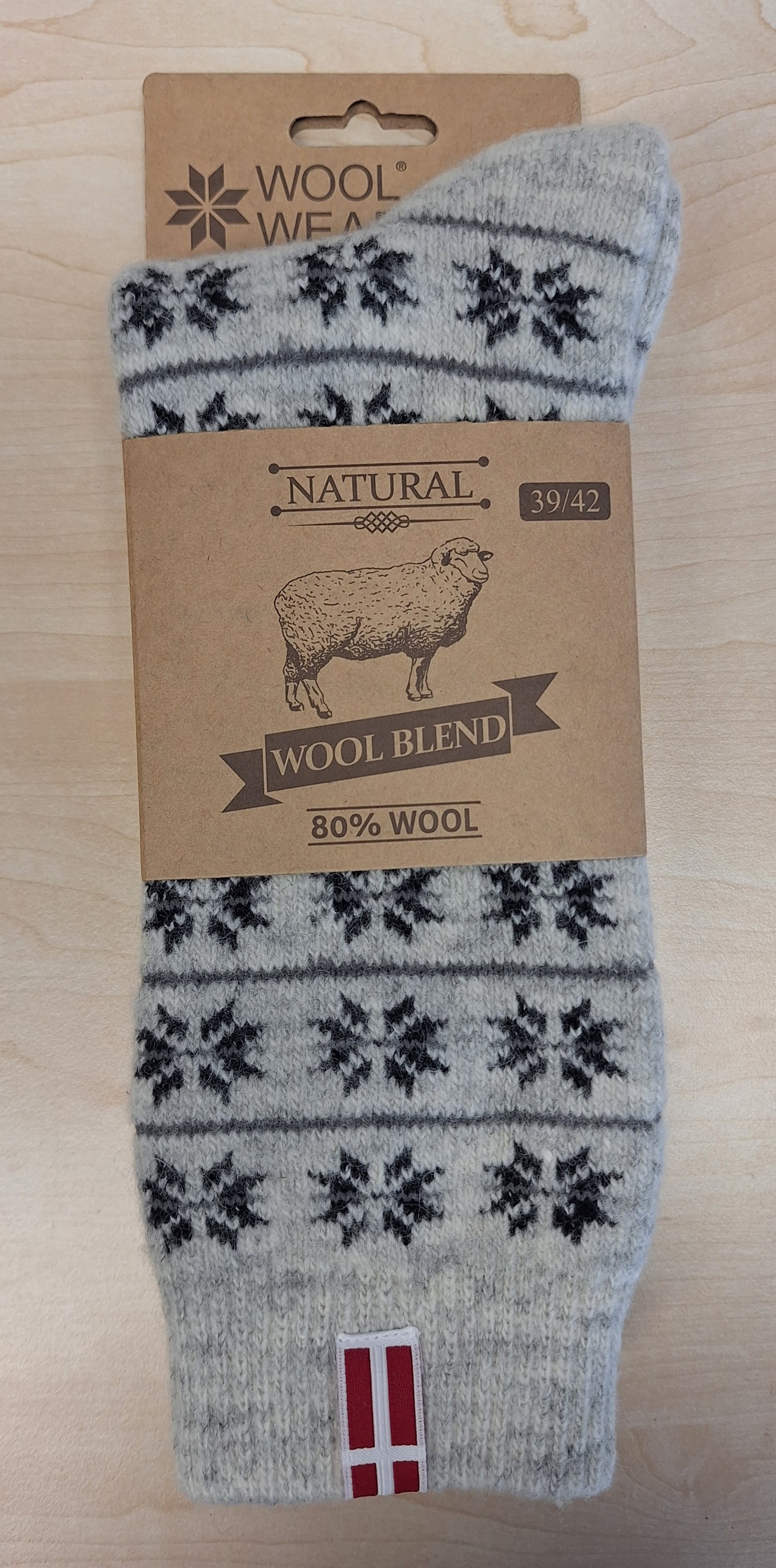 22B - Denmark - Ecru/Antracite Snowflake Socks - 80%Wool