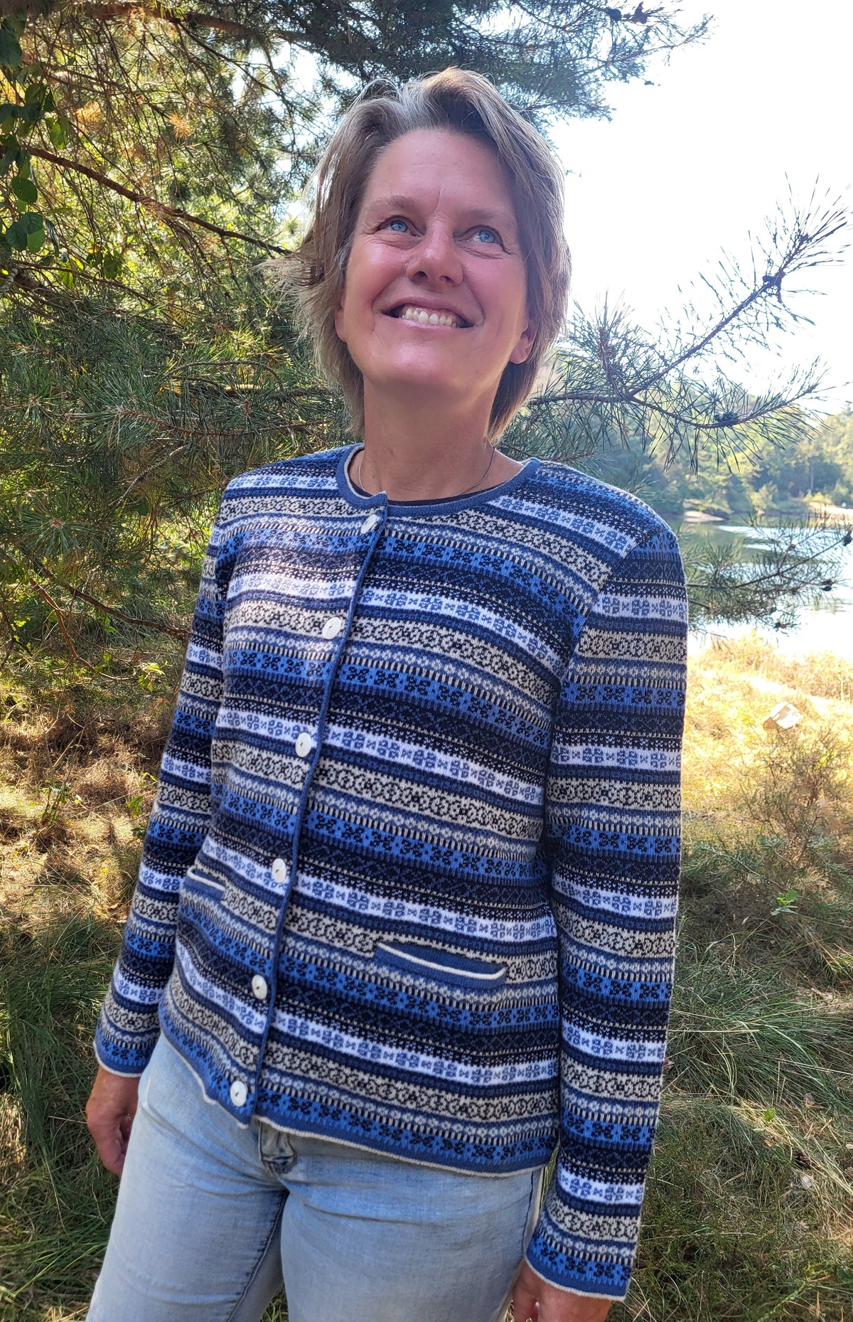 Emerald Grano Jacquard Cardigan - Light Blue