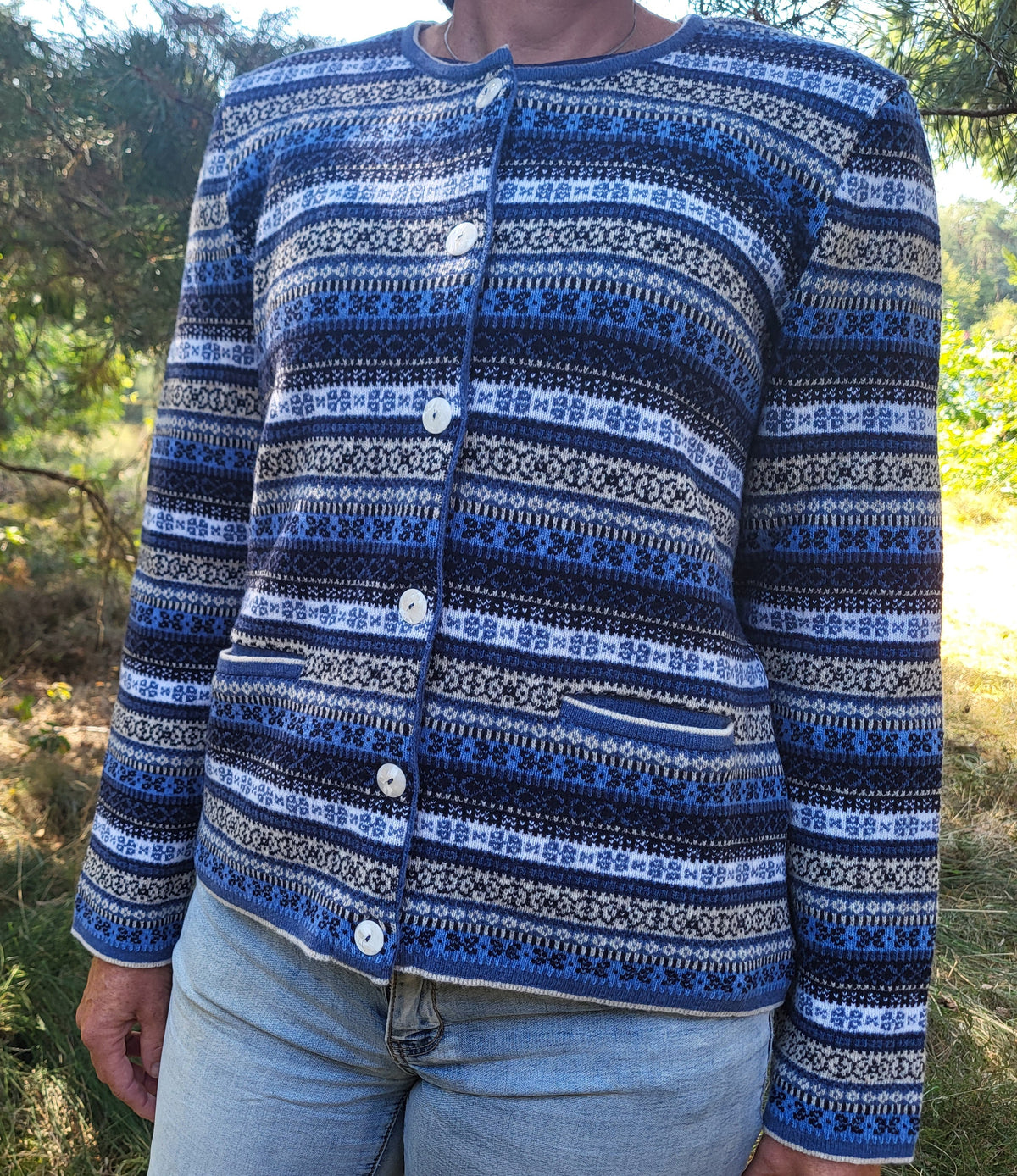 Emerald Grano Jacquard Cardigan - Light Blue