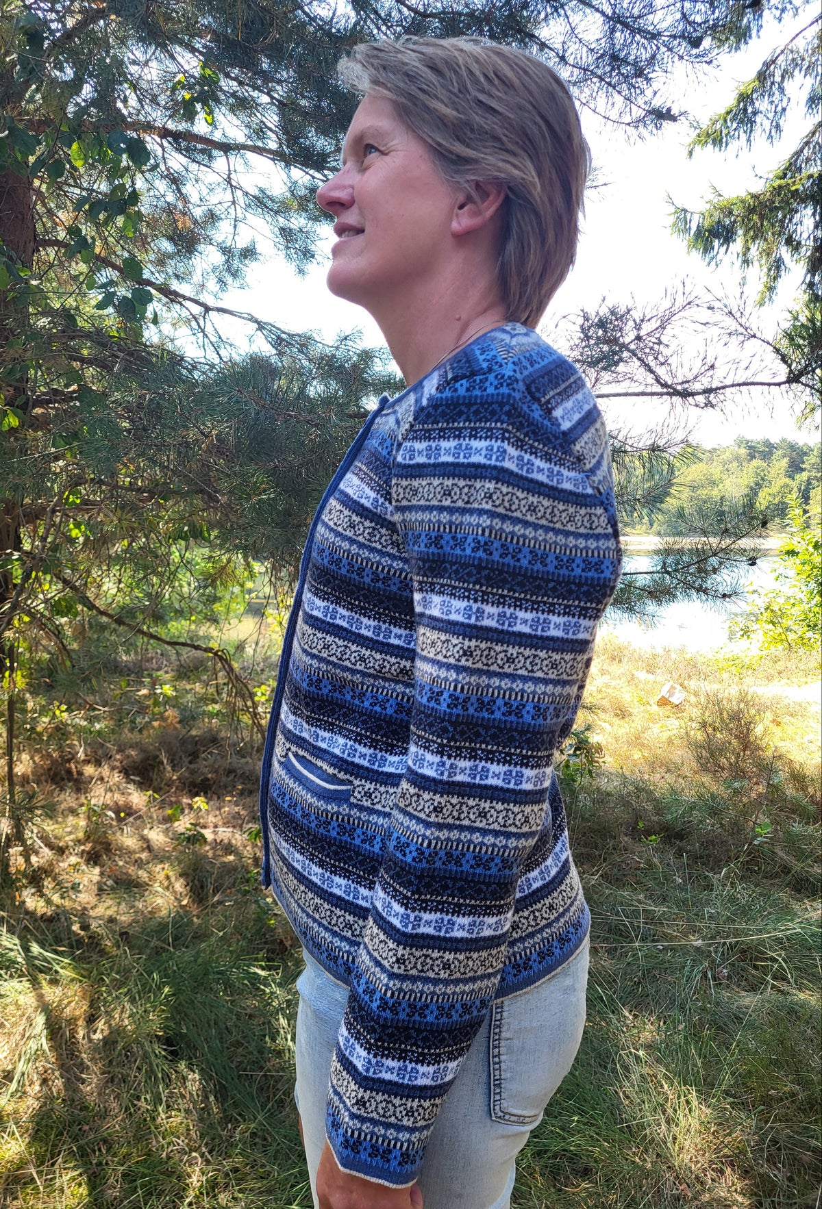 Emerald Grano Jacquard Cardigan - Light Blue