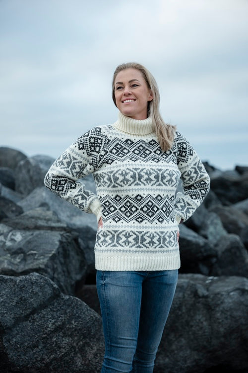6001-306R - Ecru Roll Neck Raglan Sweater