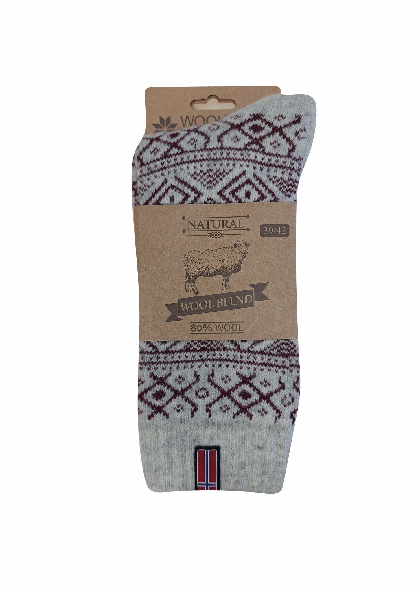 11 - Norway - Red/Ecru Socks - 80%Wool