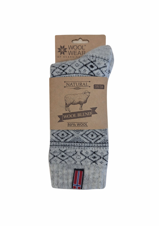 10A - Norwegian - Ecru/Grey Socks - 80%Wool