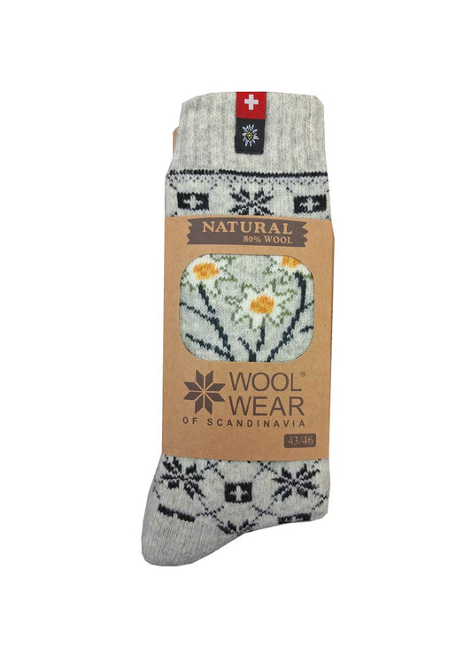 117 - Edelweiss - Flag of Switzerland - Ecru Socks - 80%Wool