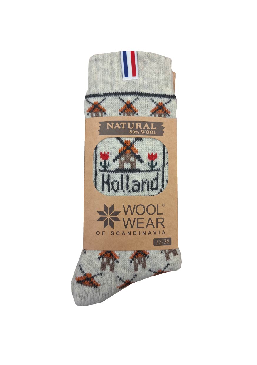 133 - Windmill - Flag of The Netherlands - Ecru Socks - 80%Wool