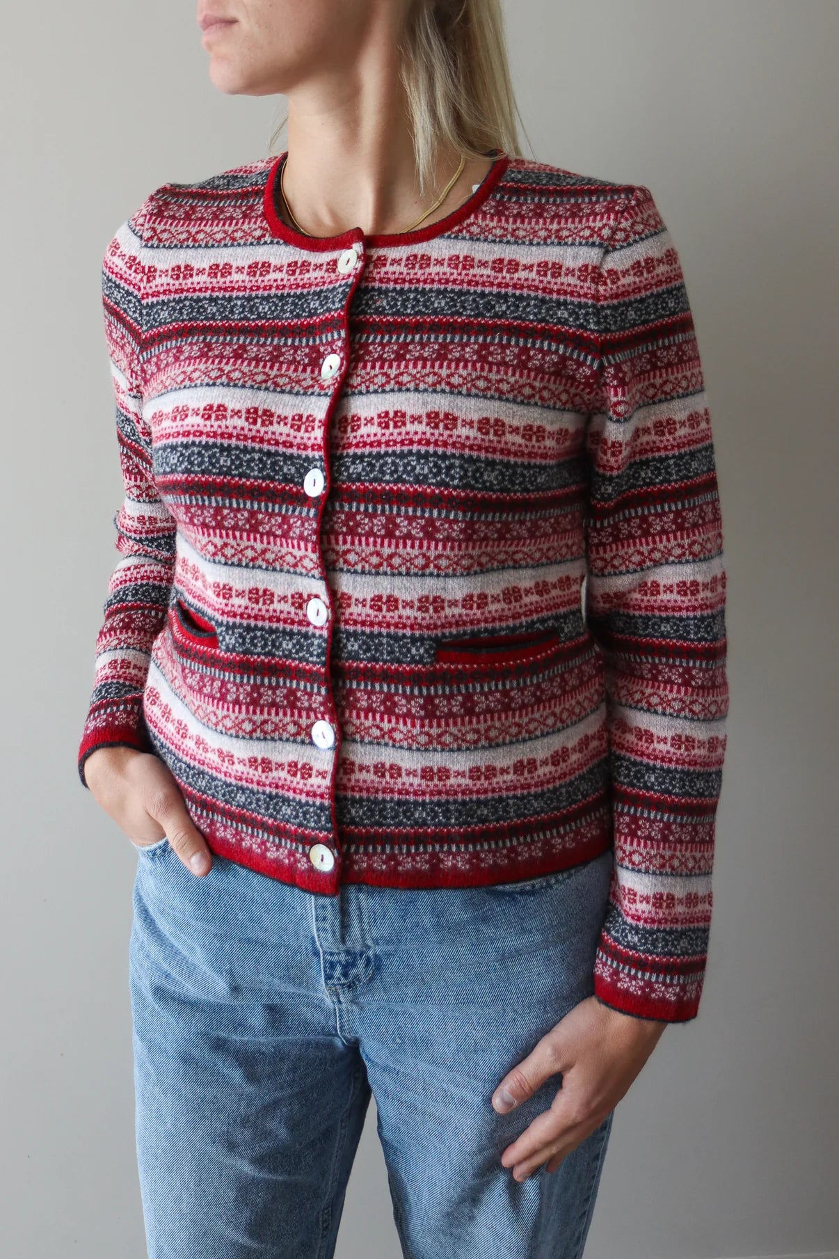 Emerald Grano Jacquard Cardigan - Navy