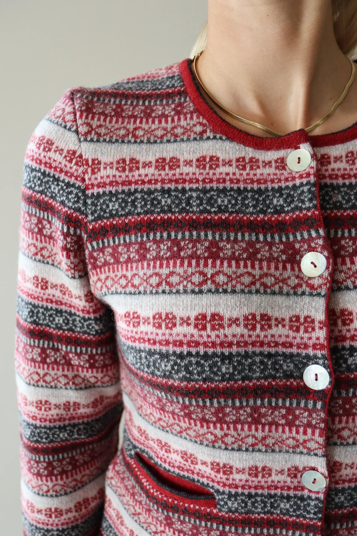 Emerald Grano Jacquard Cardigan - Red