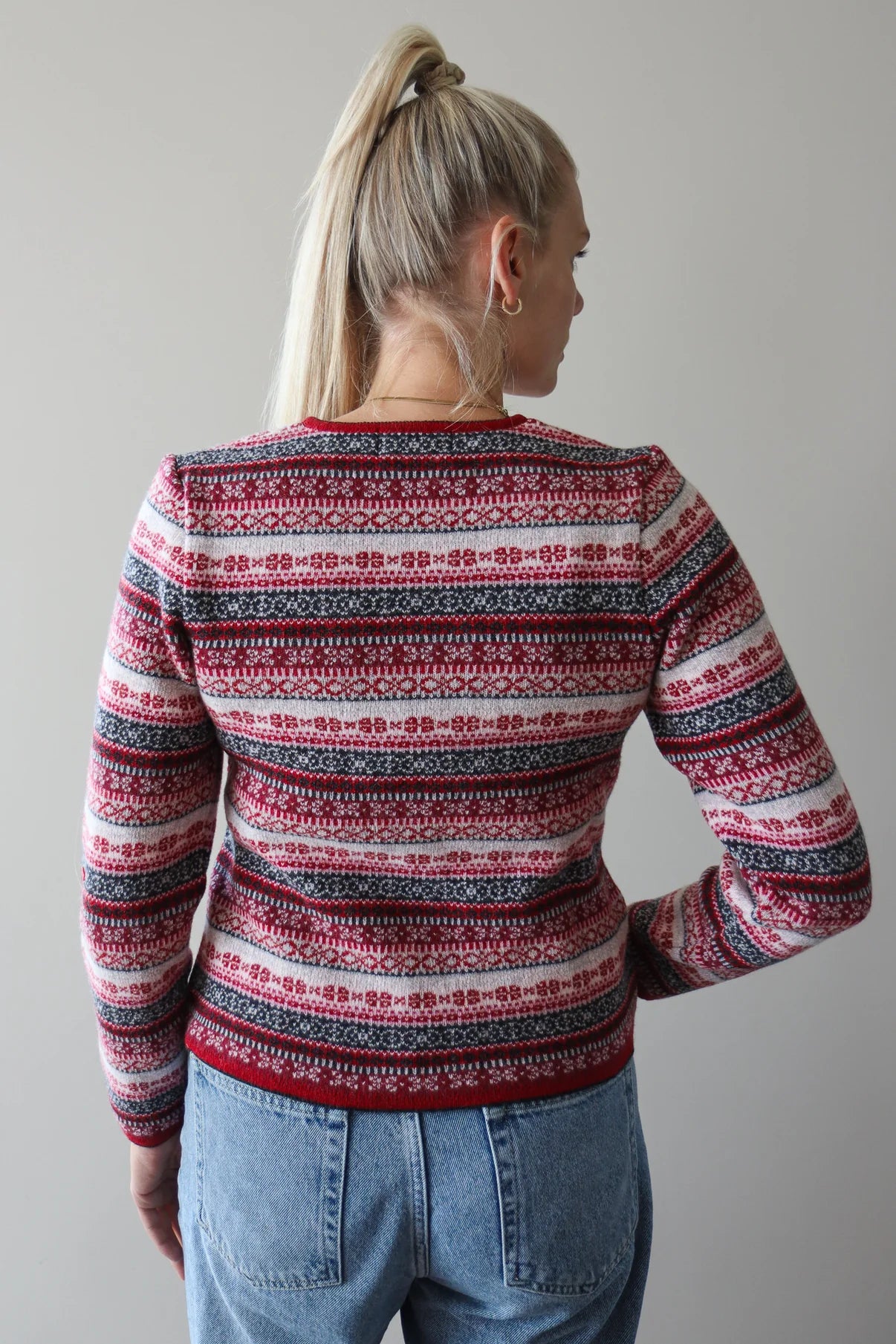 Emerald Grano Jacquard Cardigan - Red