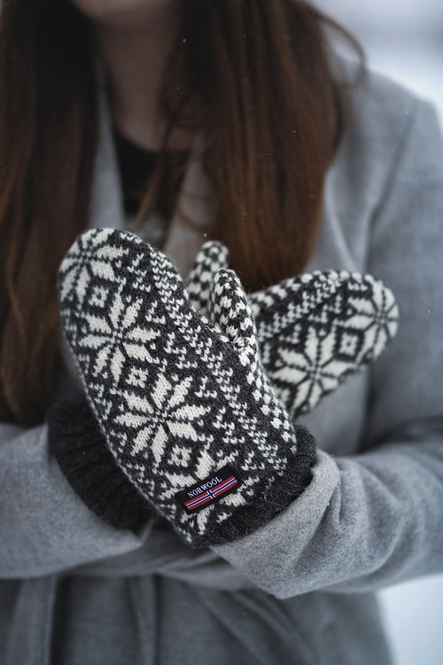 V190 Norwool Fleece Lined Mittens Ecru (51W) Antracite (59)